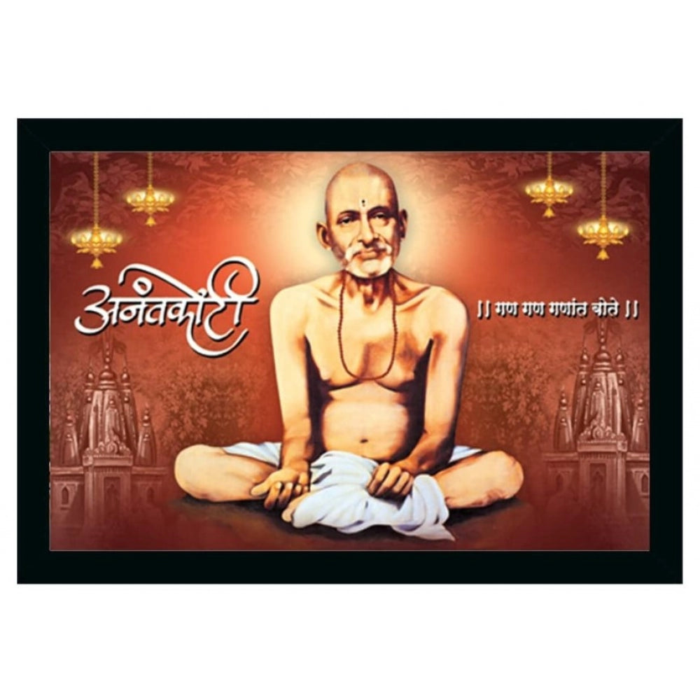 Amfyn Shri Gajanan Maharaj Painting Vinyl Sparkle Coated with Synthetic Photo Frame (Multicolor)