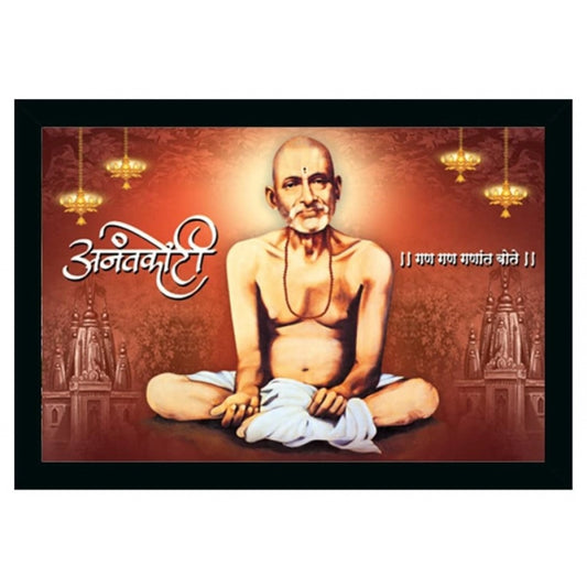Amfyn Shri Gajanan Maharaj Painting Vinyl Sparkle Coated with Synthetic Photo Frame (Multicolor)