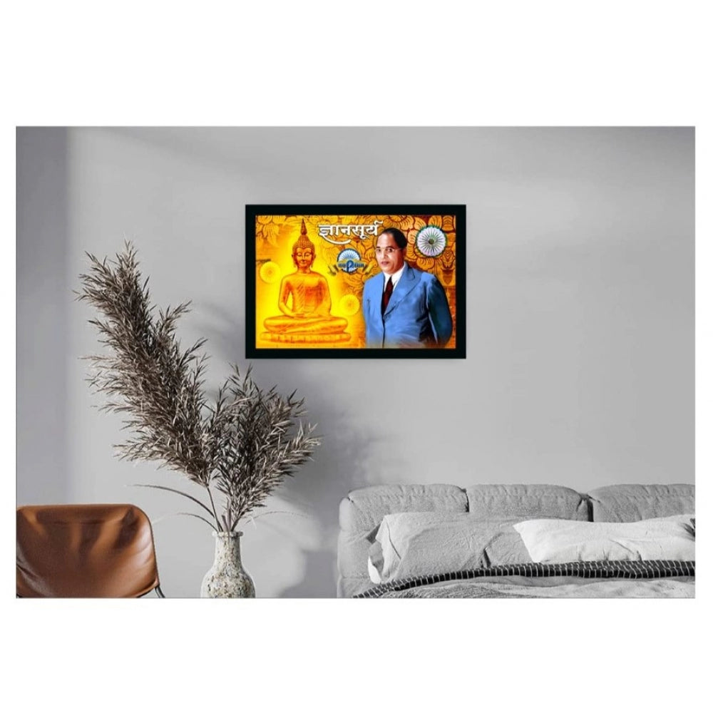 Amfyn Ambedkar Buddha Painting Vinyl Sparkle Coated with Synthetic Photo Frame (Multicolor)