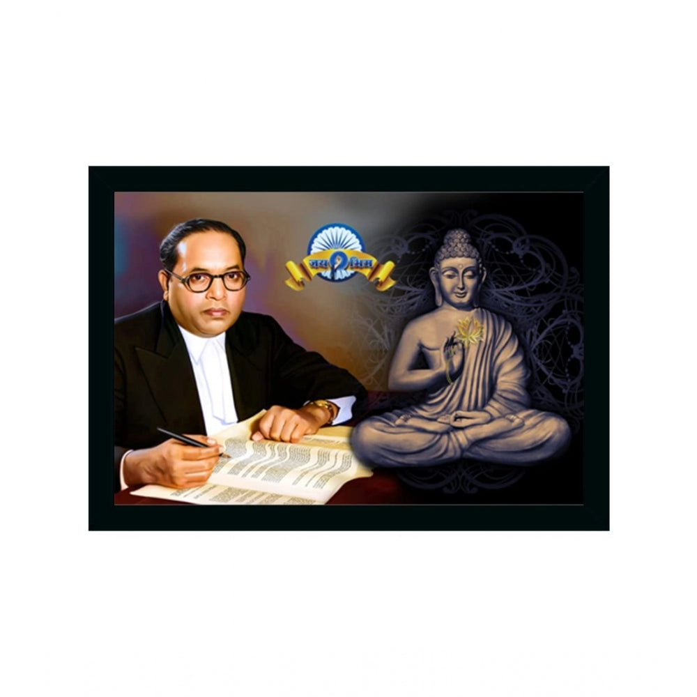 Amfyn Ambedkar Buddha Painting Vinyl Sparkle Coated with Synthetic Photo Frame (Multicolor)