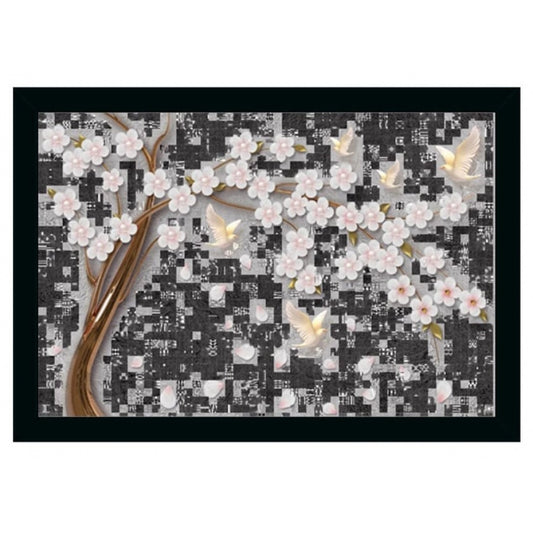 Amfyn Flower Painting Vinyl Sparkle Coated with Synthetic Photo Frame (Multicolor)