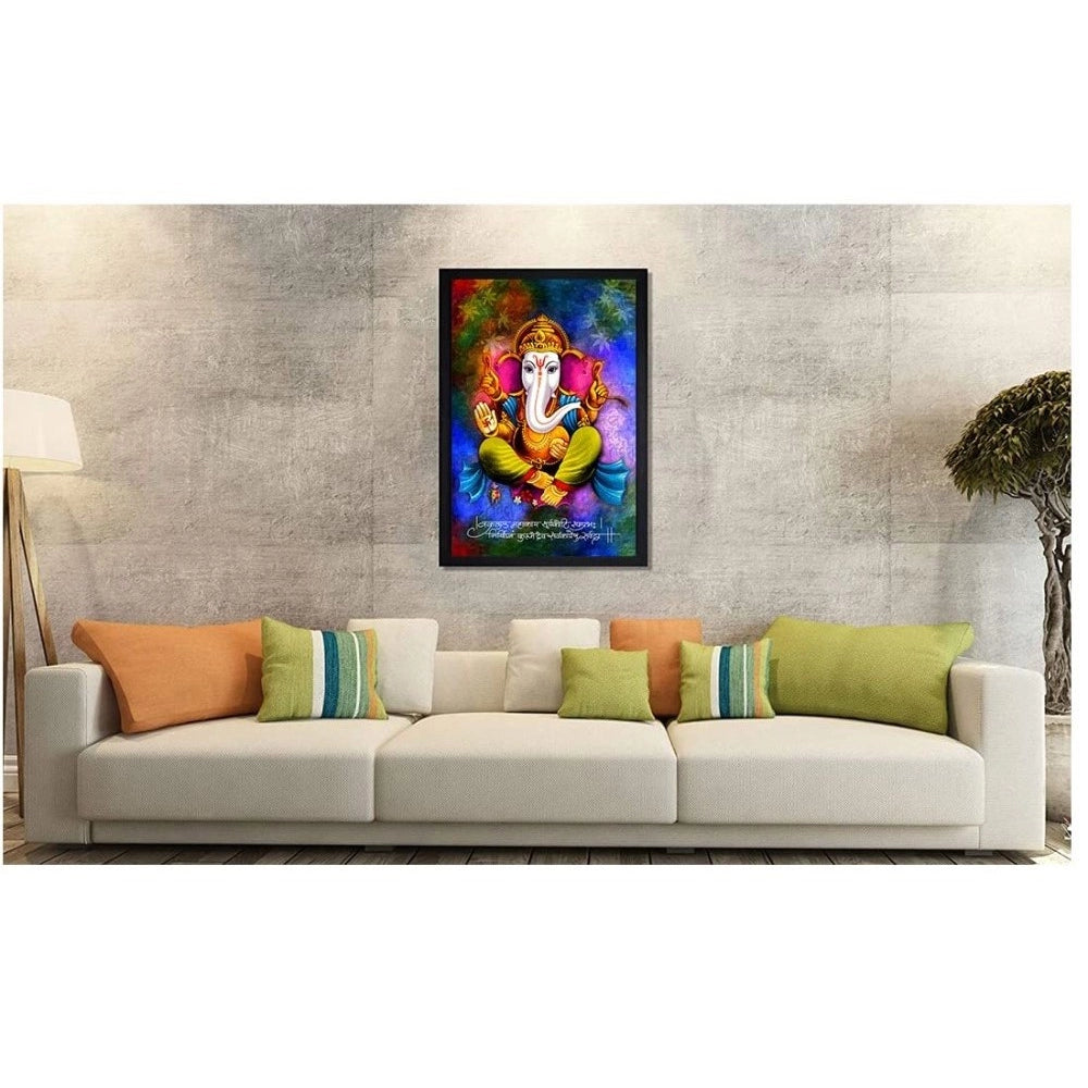 Amfyn Ganesh Photo with Synthetic Photo Frame (Multicolor)