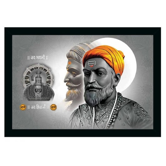 Amfyn Shivaji Maharaj Painting Vinyl Sparkle Coated with Synthetic Photo Frame (Multicolor)