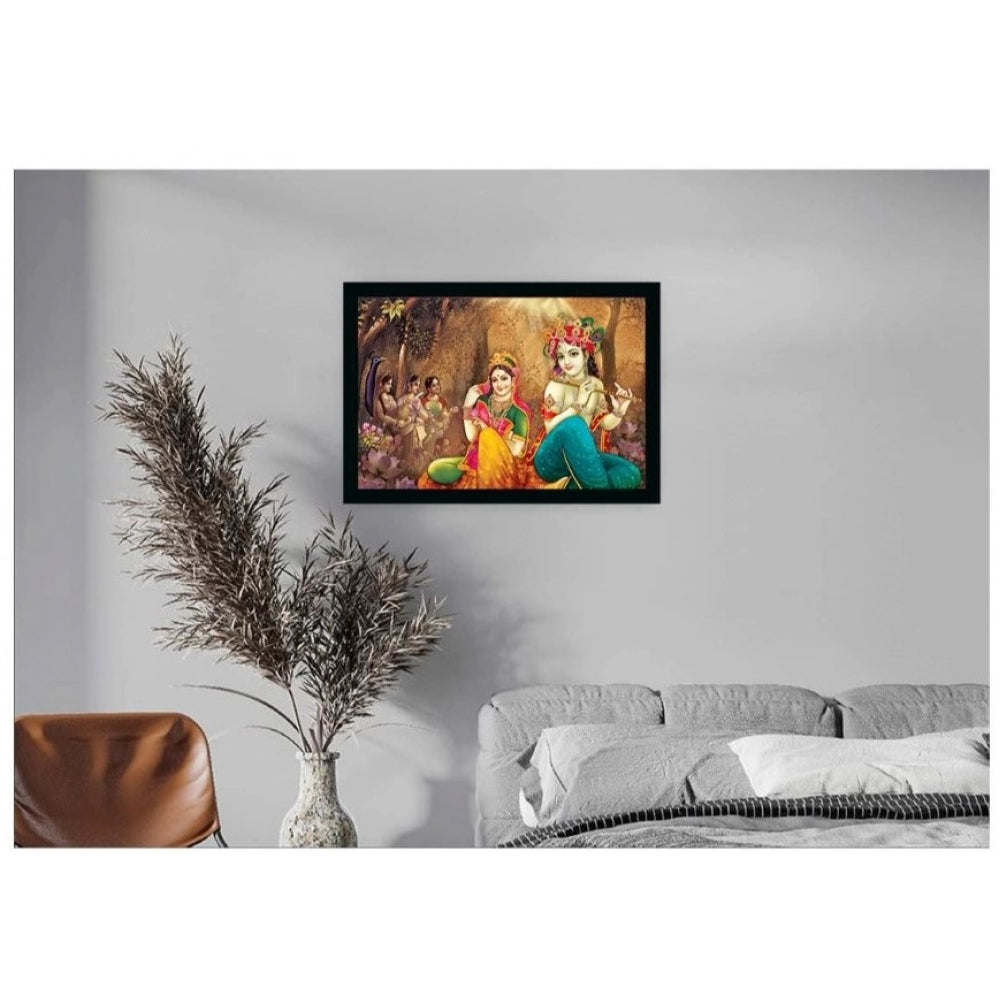 Amfyn Radha Krishna Painting with Synthetic Photo Frame (Multicolor)