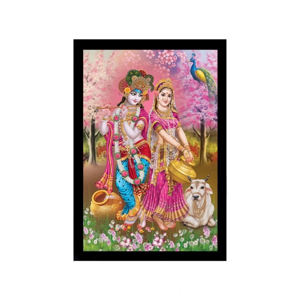 Amfyn Radha Krishna Painting with Synthetic Photo Frame (Multicolor)