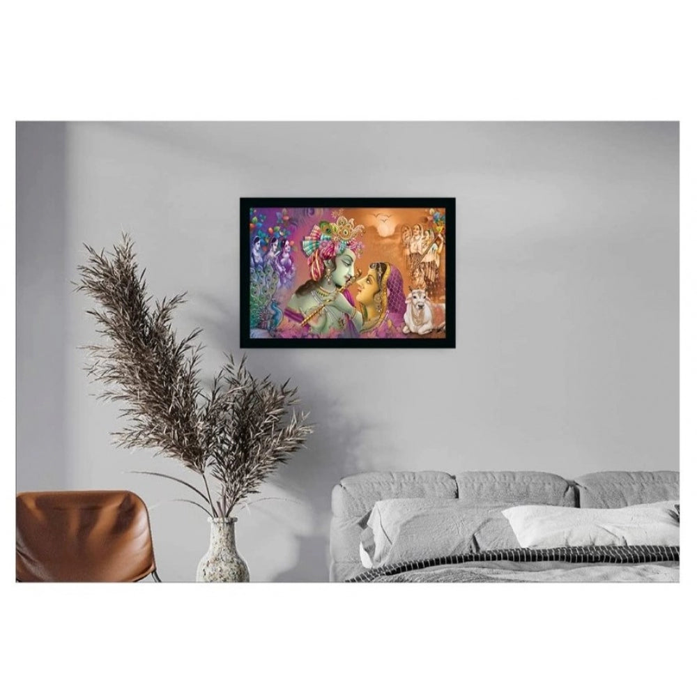Amfyn Radha Krishna Painting with Synthetic Photo Frame (Multicolor)