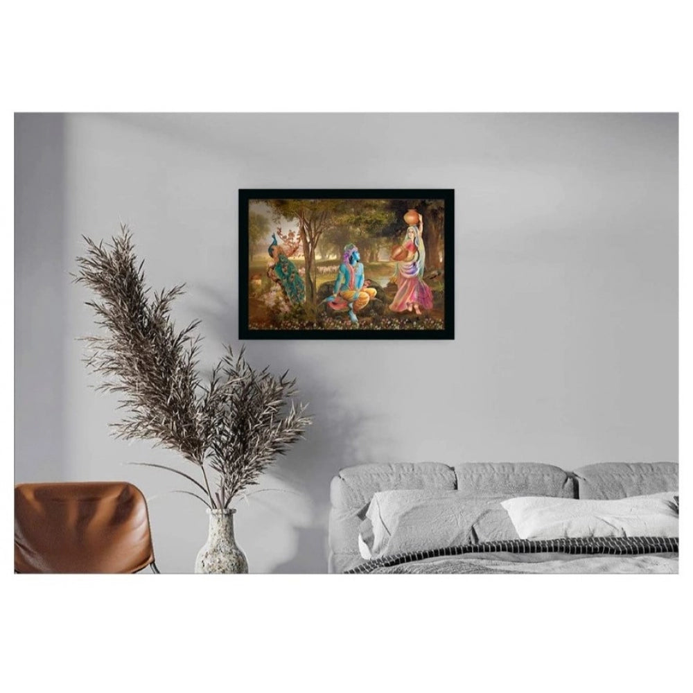Amfyn Radha Krishna Painting with Synthetic Photo Frame (Multicolor)