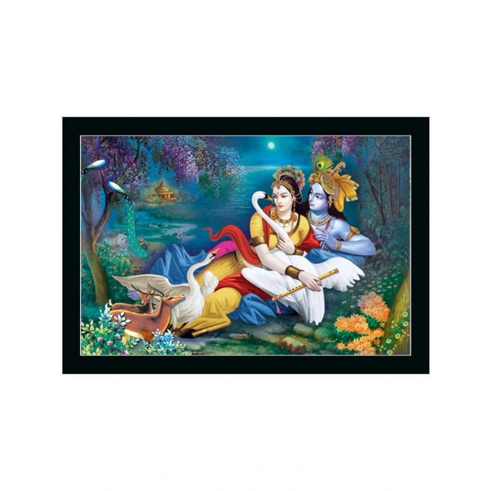 Amfyn Radha Krishna Painting with Synthetic Photo Frame (Multicolor)