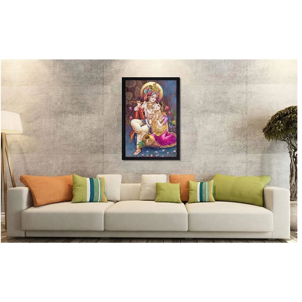 Amfyn Radha Krishna Painting with Synthetic Photo Frame (Multicolor)