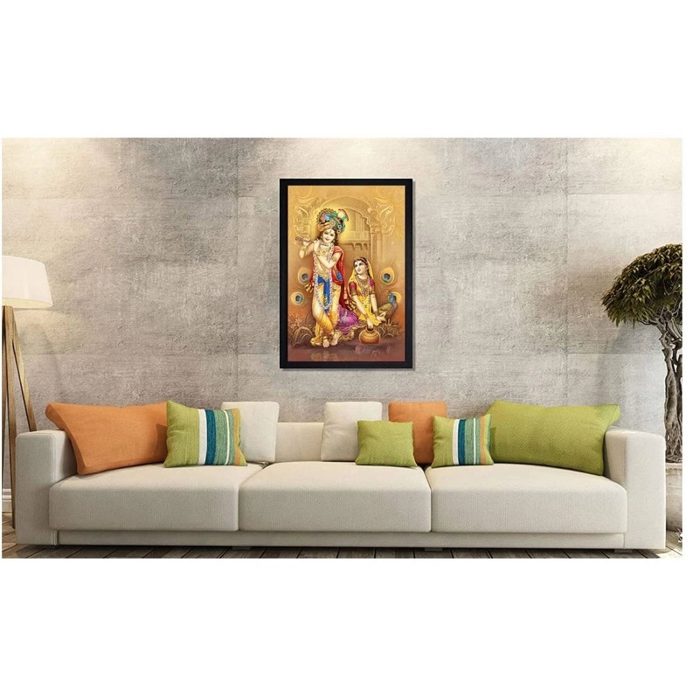 Amfyn Radha Krishna Painting with Synthetic Photo Frame (Multicolor)