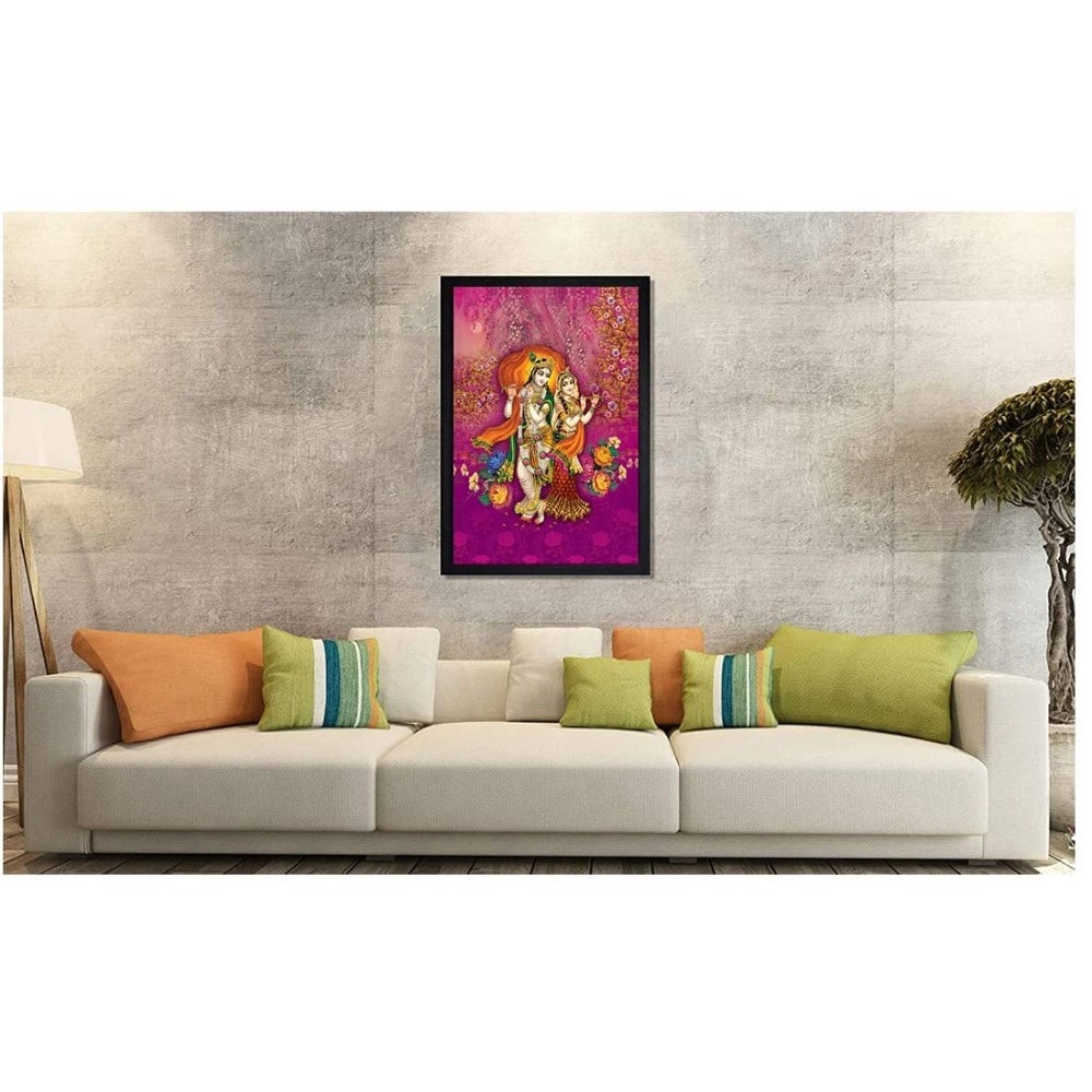 Amfyn Radha Krishna Painting with Synthetic Photo Frame (Multicolor)