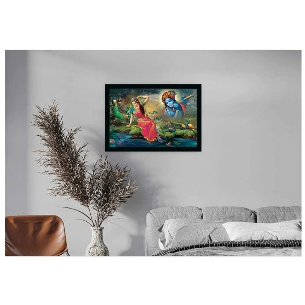 Amfyn Radha Krishna Painting with Synthetic Photo Frame (Multicolor)