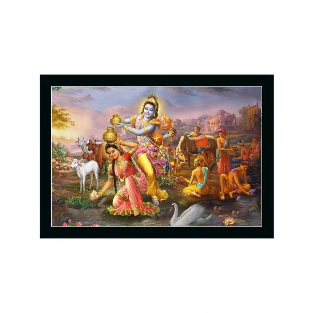 Amfyn Radha Krishna Painting with Synthetic Photo Frame (Multicolor)