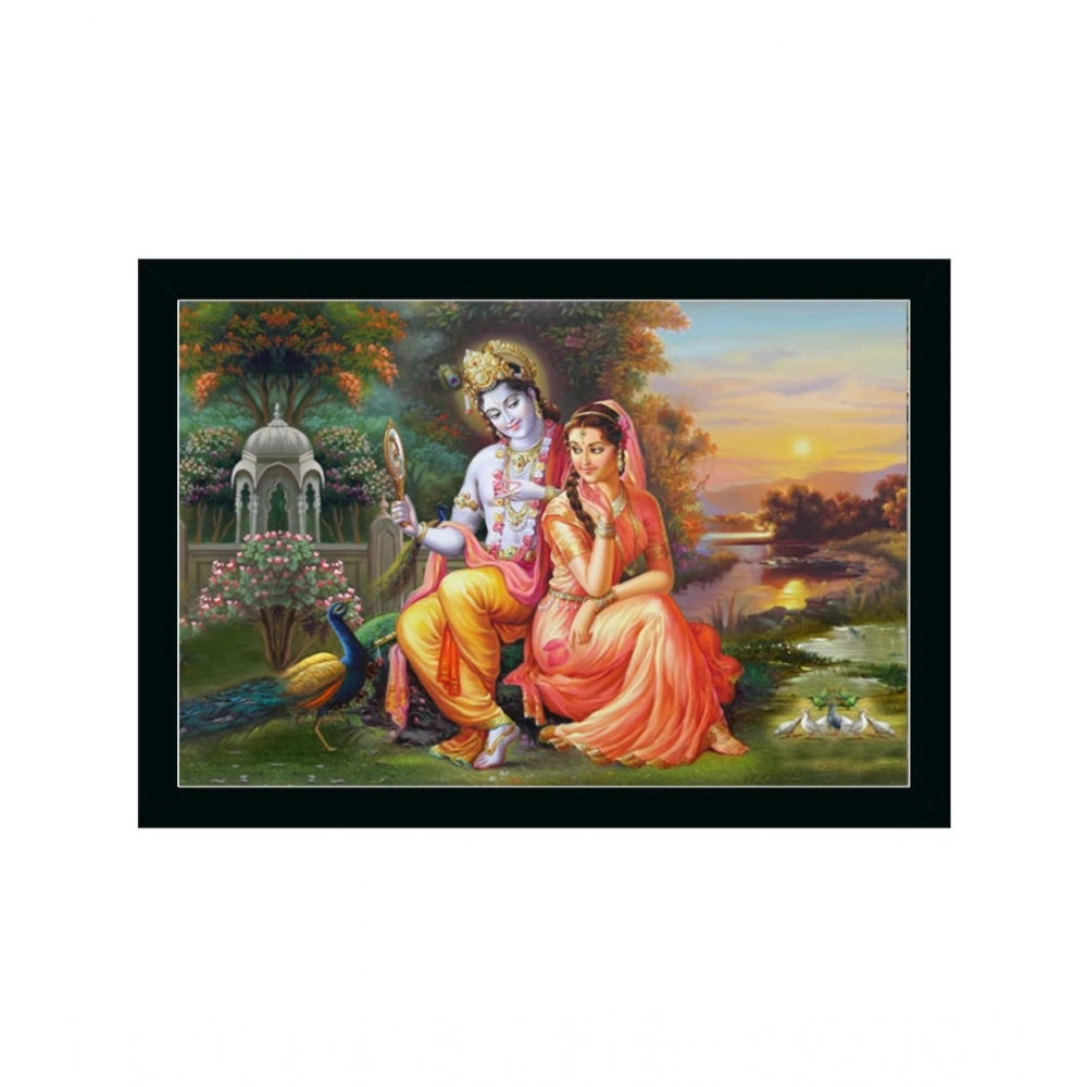 Amfyn Radha Krishna Painting with Synthetic Photo Frame (Multicolor)