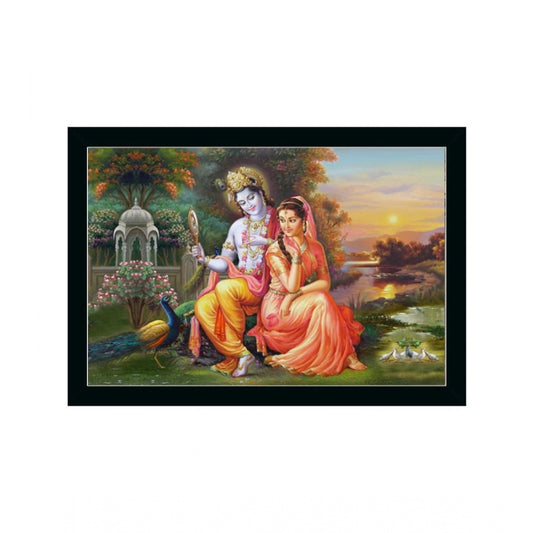 Amfyn Radha Krishna Painting with Synthetic Photo Frame (Multicolor)