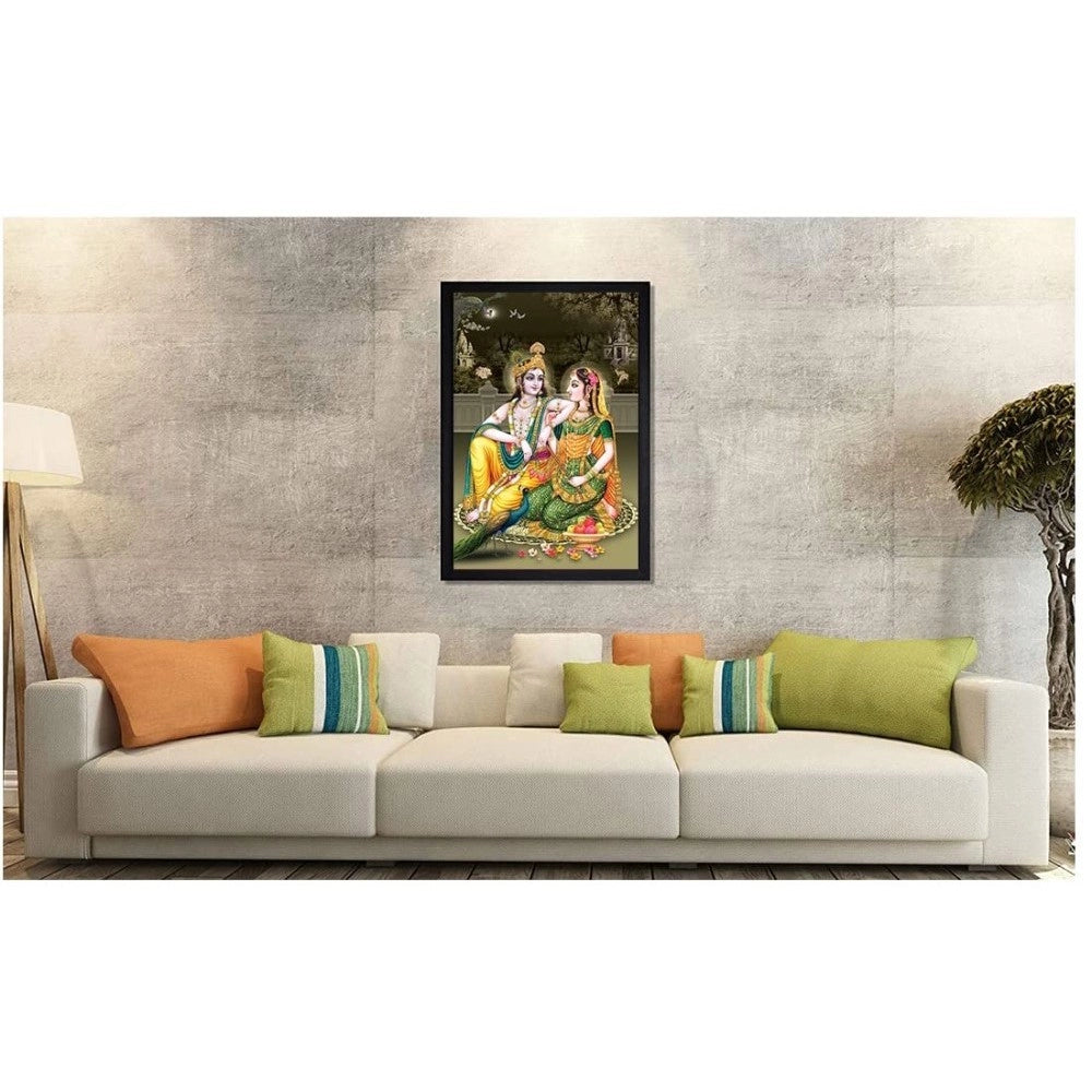 Amfyn Radha Krishna Painting with Synthetic Photo Frame (Multicolor)