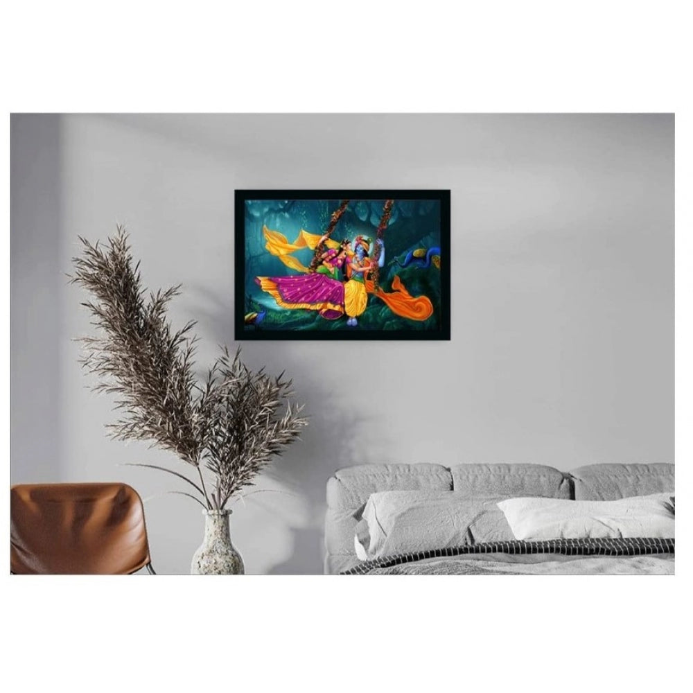Amfyn Radha Krishna Painting with Synthetic Photo Frame (Multicolor)