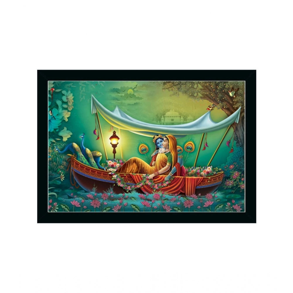 Amfyn Radha Krishna Painting with Synthetic Photo Frame (Multicolor)