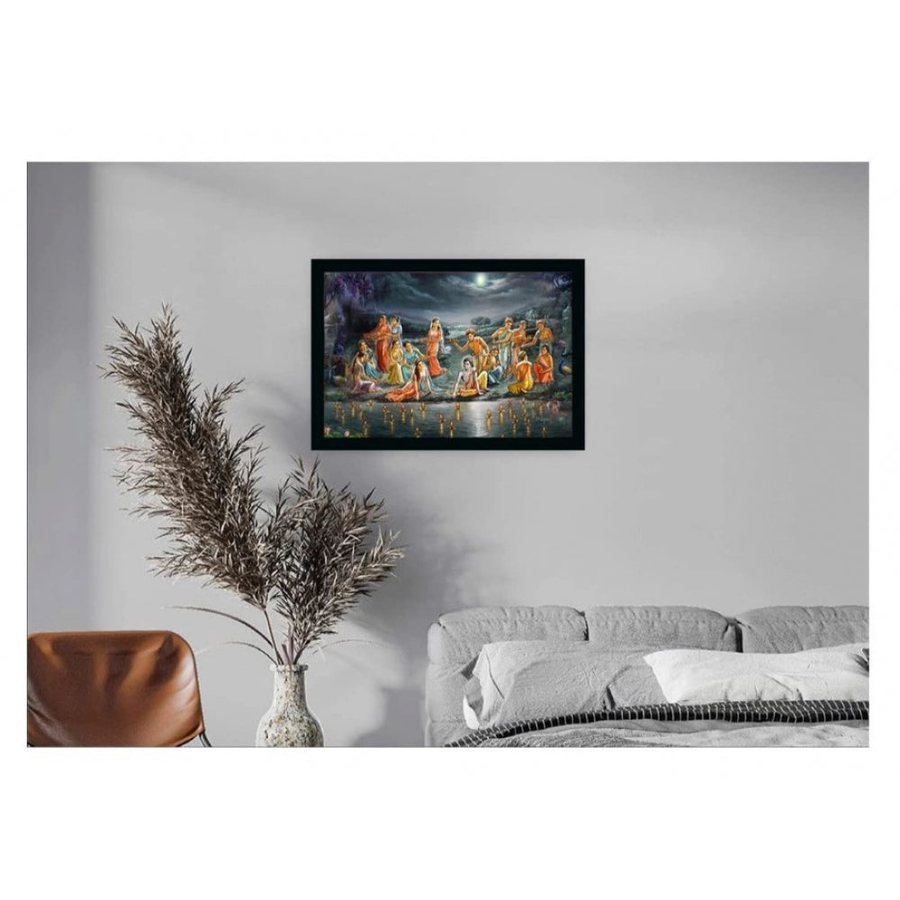 Amfyn Radha Krishna Painting with Synthetic Photo Frame (Multicolor)