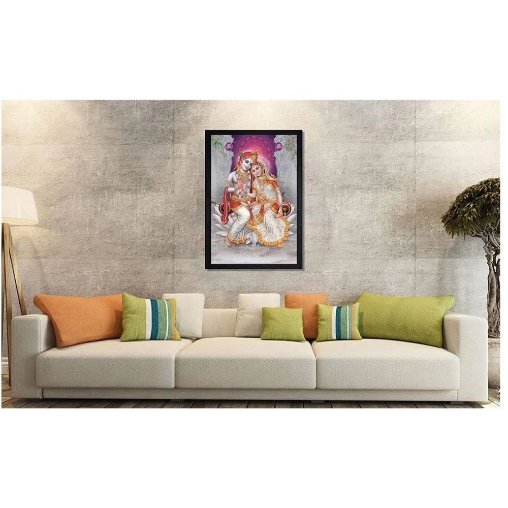 Amfyn Radha Krishna Painting with Synthetic Photo Frame (Multicolor)