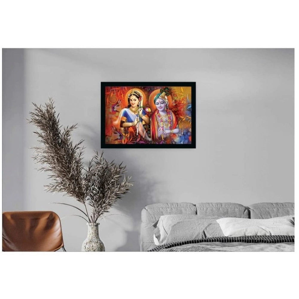 Amfyn Radha Krishna Painting with Synthetic Photo Frame (Multicolor)