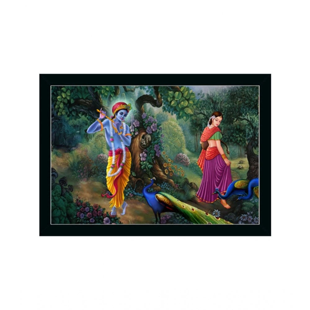 Amfyn Radha Krishna Painting with Synthetic Photo Frame (Multicolor)