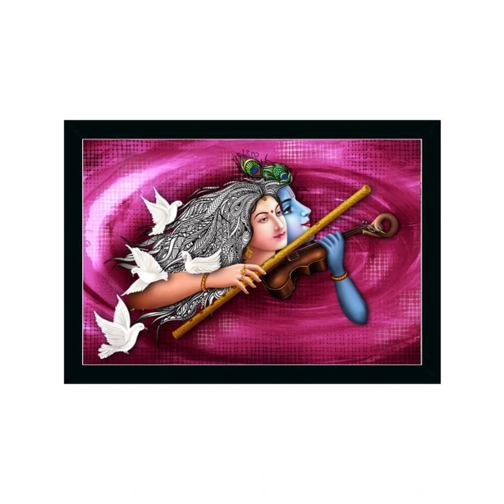 Amfyn Radha Krishna Painting with Synthetic Photo Frame (Multicolor)