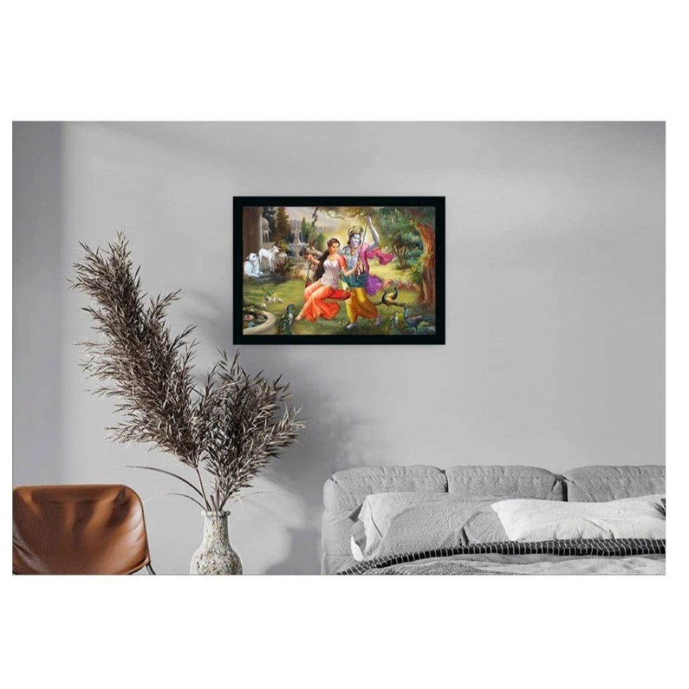 Amfyn Radha Krishna Painting with Synthetic Photo Frame (Multicolor)