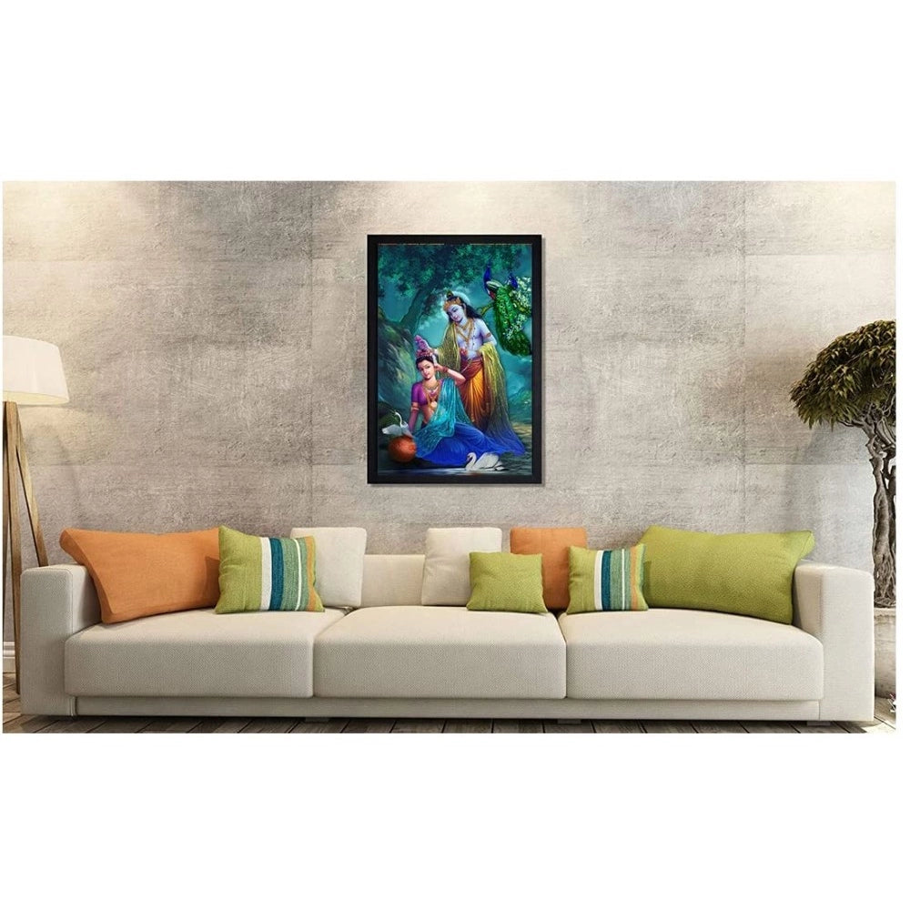 Amfyn Radha Krishna Painting with Synthetic Photo Frame (Multicolor)