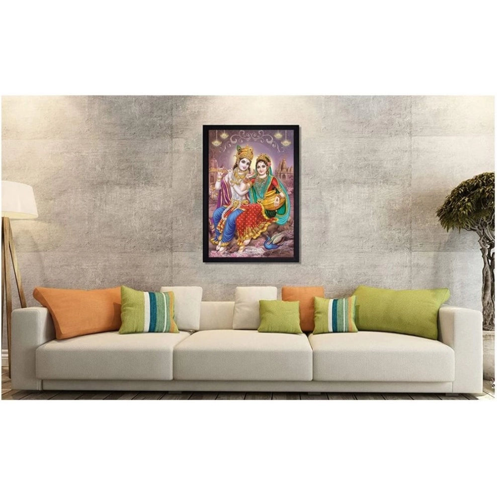 Fashion Radha Krishna Painting with Synthetic Photo Frame (Multicolor)