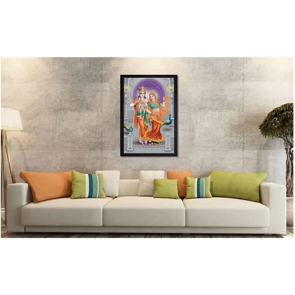 Amfyn Radha Krishna Painting with Synthetic Photo Frame (Multicolor)