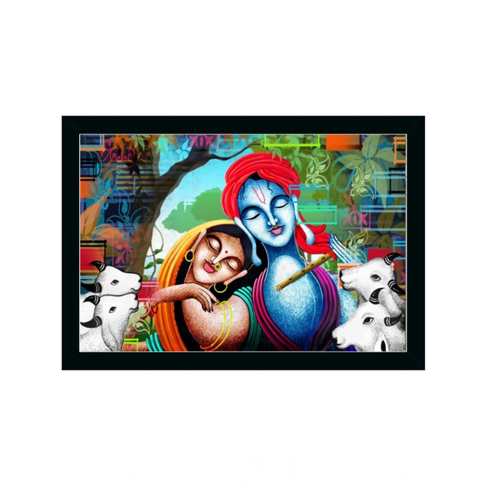 Amfyn Radha Krishna Painting with Synthetic Photo Frame (Multicolor)