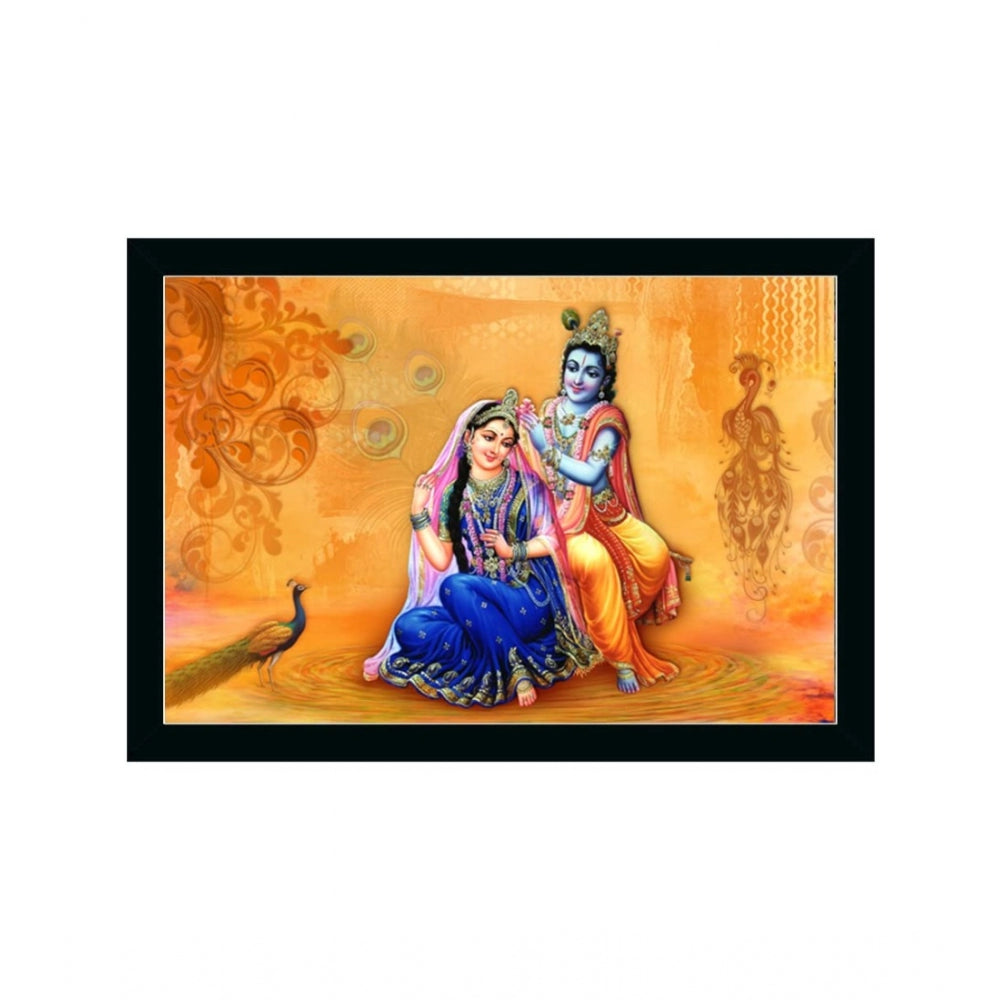 Amfyn Radha Krishna Painting with Synthetic Photo Frame (Multicolor)