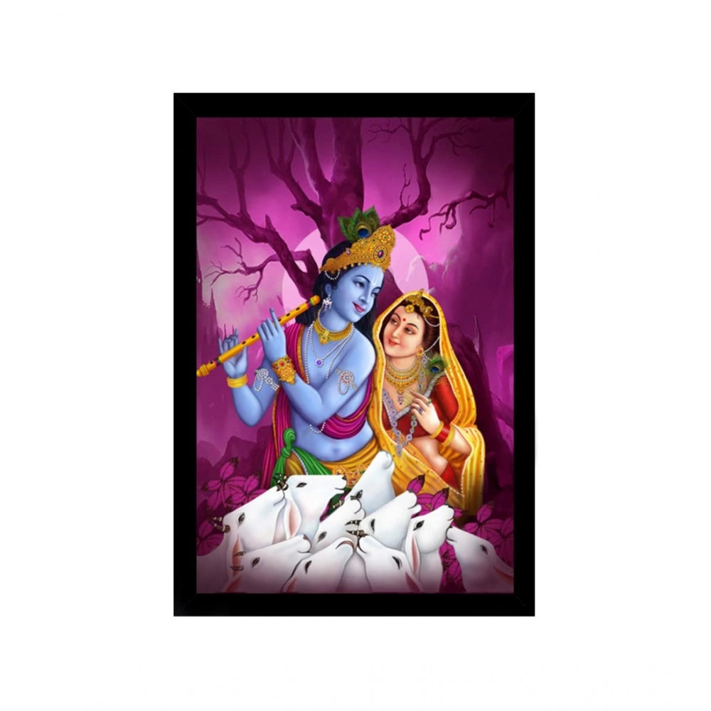 Amfyn Radha Krishna Painting with Synthetic Photo Frame (Multicolor)