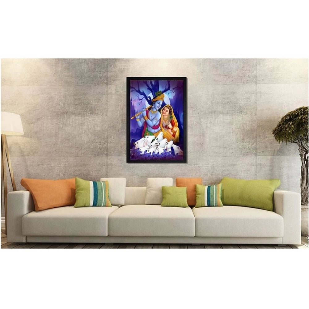 Amfyn Radha Krishna Painting with Synthetic Photo Frame (Multicolor)