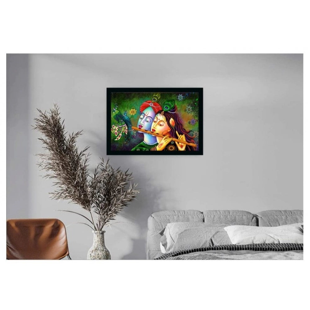 Amfyn Radha Krishna Painting with Synthetic Photo Frame (Multicolor)
