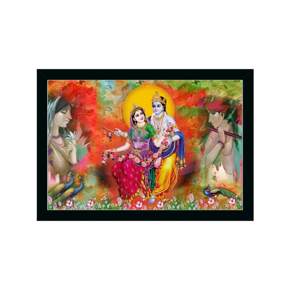 Amfyn Radha Krishna Painting with Synthetic Photo Frame (Multicolor)