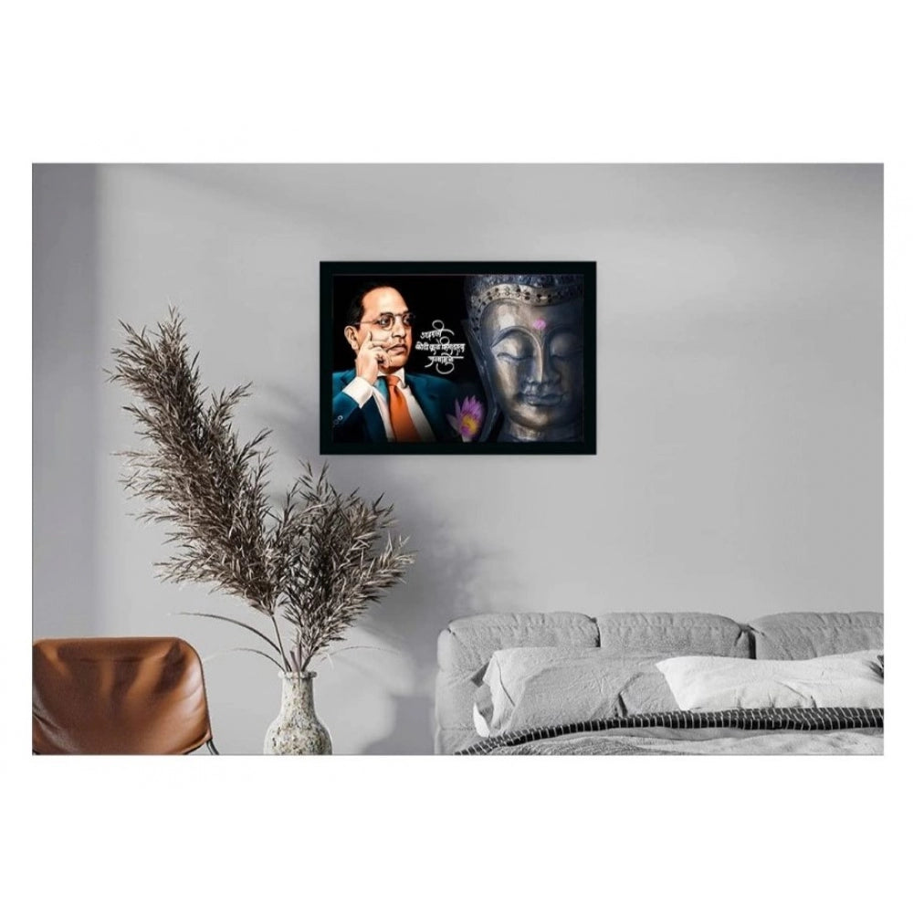 Amfyn Ambedkar Buddha Painting Vinyl Sparkle Coated with Synthetic Photo Frame (Multicolor)