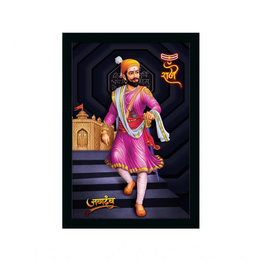 Amfyn shivaji Maharaj Painting Vinyl Sparkle Coated with Synthetic Photo Frame (Multicolor)