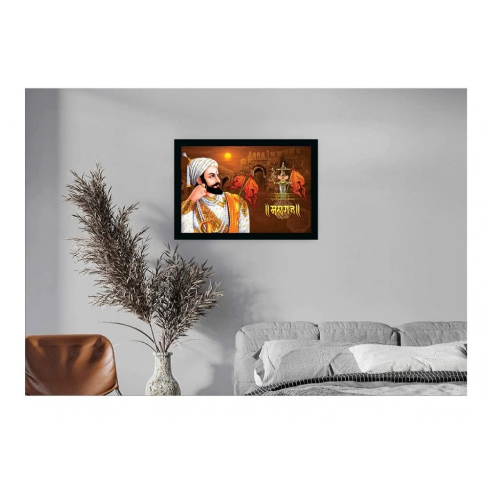 Amfyn Shivaji Maharaj Painting Vinyl Sparkle Coated with Synthetic Photo Frame (Multicolor)