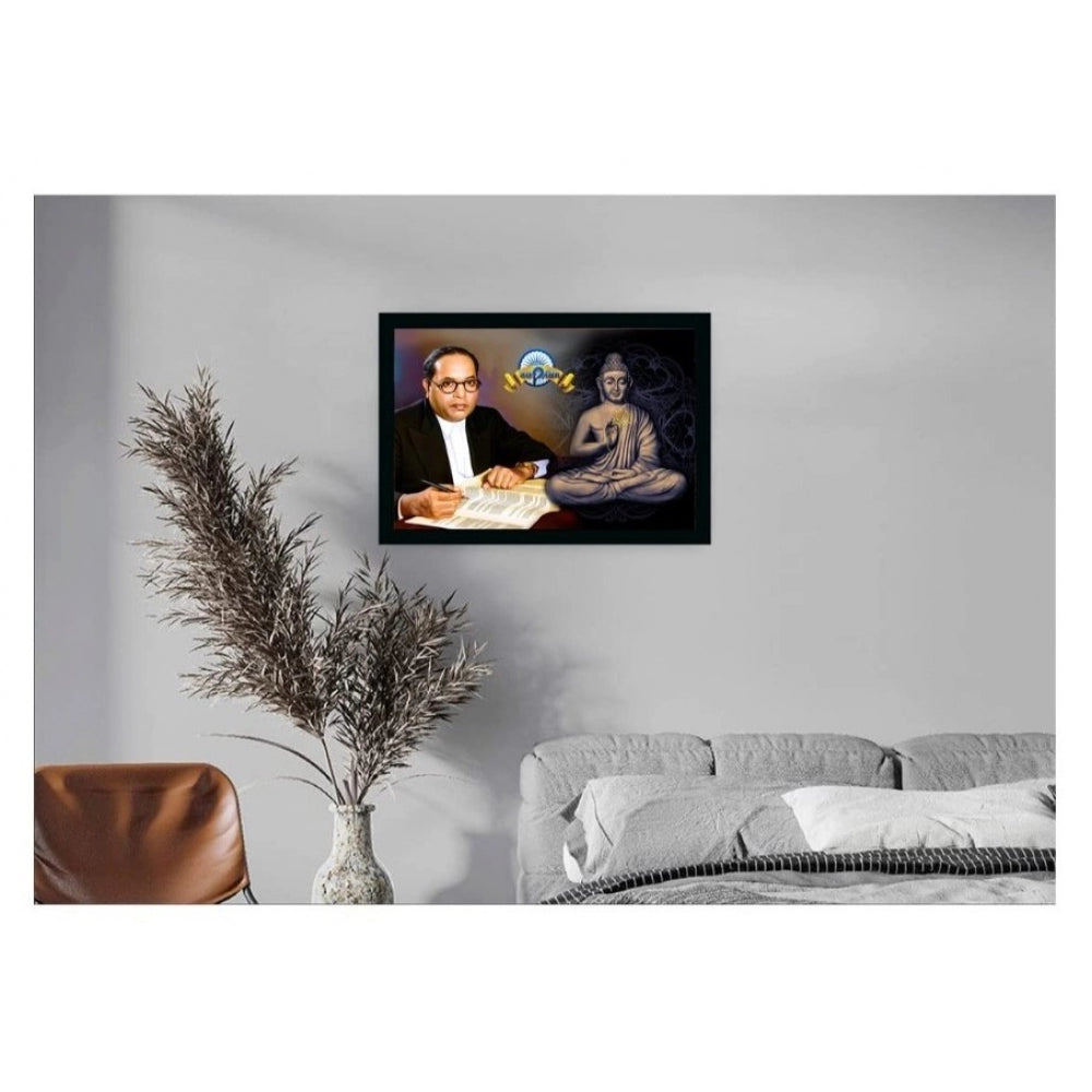 Amfyn Ambedkar Buddha Painting Vinyl Sparkle Coated with Synthetic Photo Frame (Multicolor)