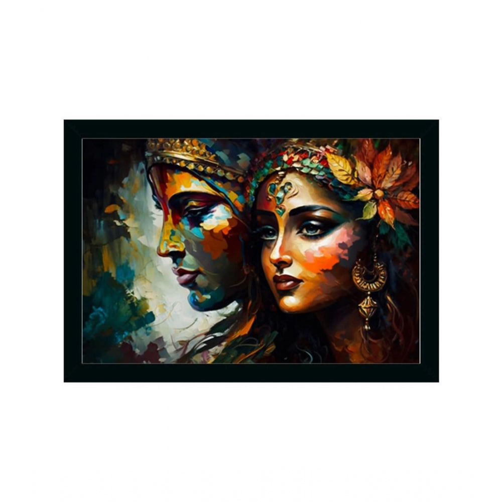 Amfyn Radha Krishna Painting with Synthetic Photo Frame (Multicolor)