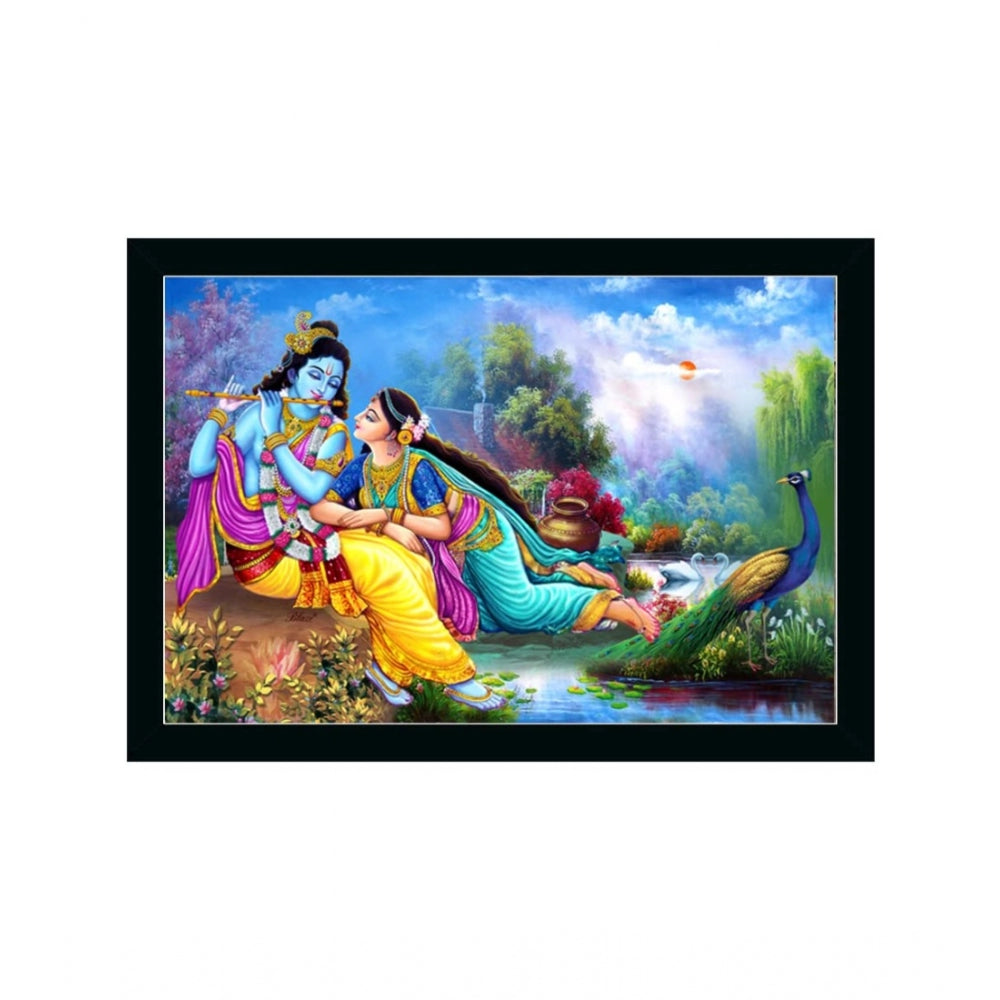 Amfyn Radha Krishna Painting with Synthetic Photo Frame (Multicolor)