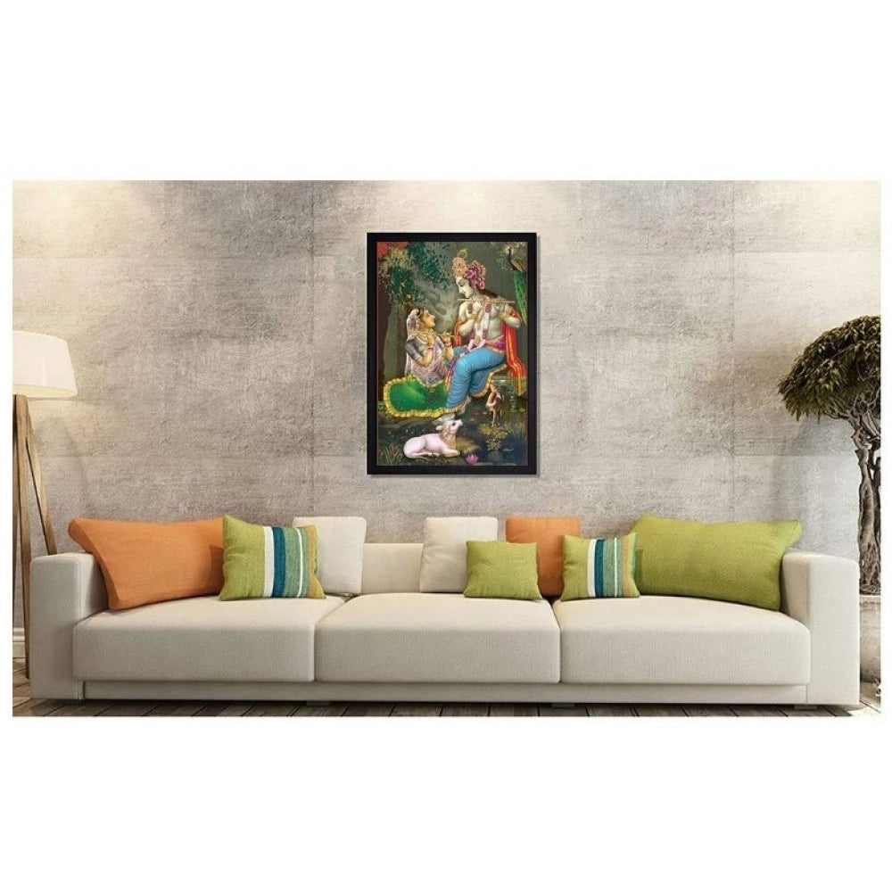 Amfyn Radha Krishna Painting with Synthetic Photo Frame (Multicolor)