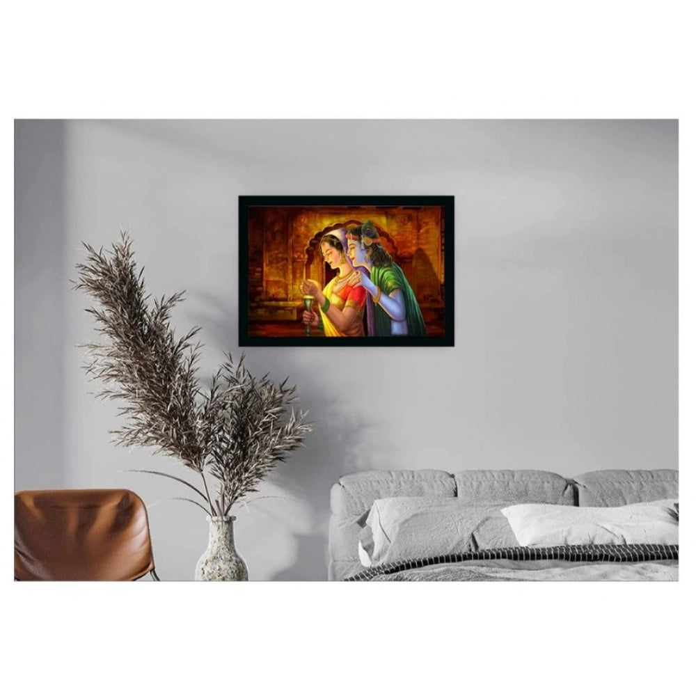 Amfyn Radha Krishna Painting Vinyl Sparkle Coated with Synthetic Photo Frame (Multicolor)