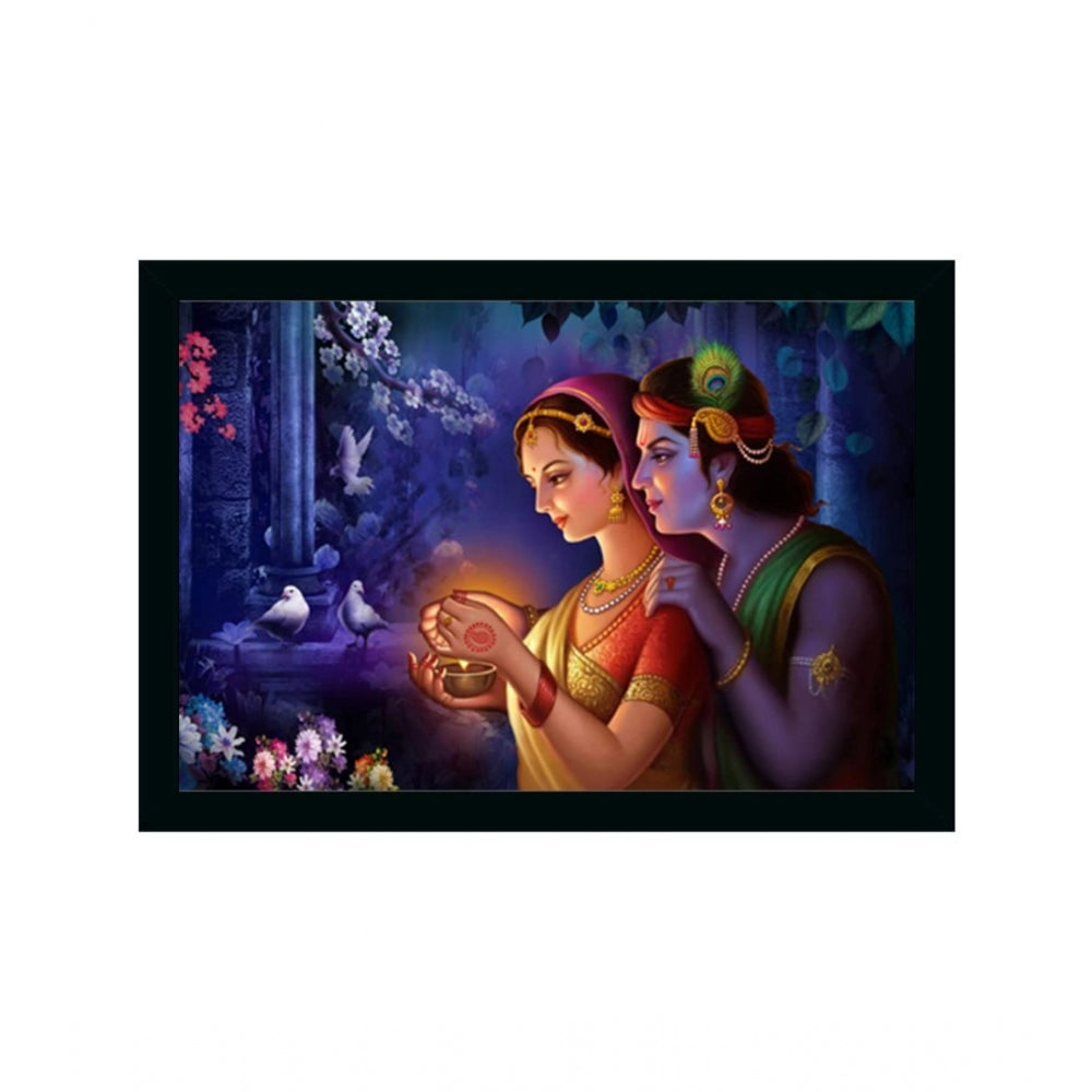 Amfyn Radha Krishna Painting Vinyl Sparkle Coated with Synthetic Photo Frame (Multicolor)