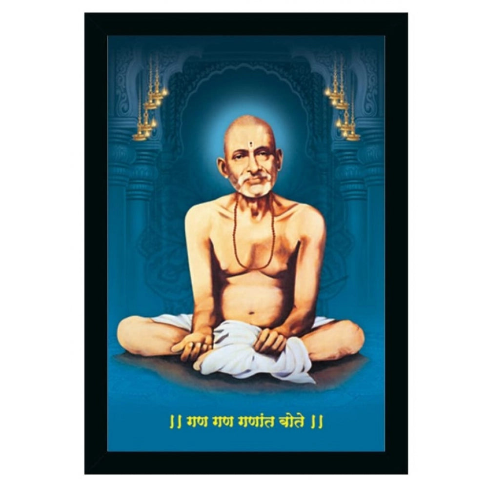Amfyn Shri Gajanan Maharaj Painting Vinyl Sparkle Coated with Synthetic Photo Frame (Multicolor)