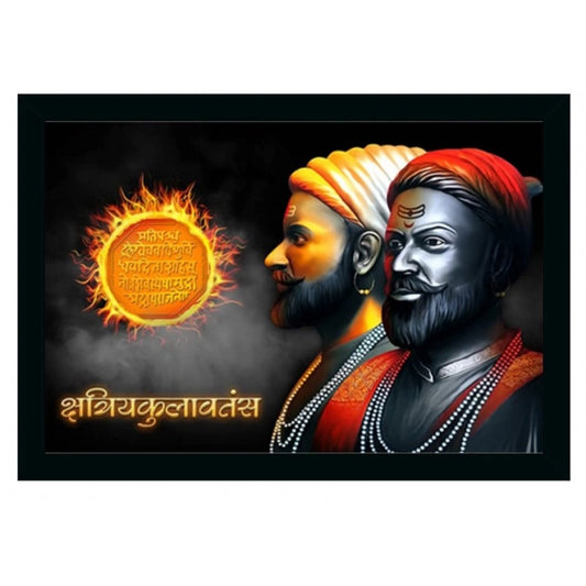 Amfyn Shivaji Maharaj Painting Vinyl Sparkle Coated with Synthetic Photo Frame (Multicolor)