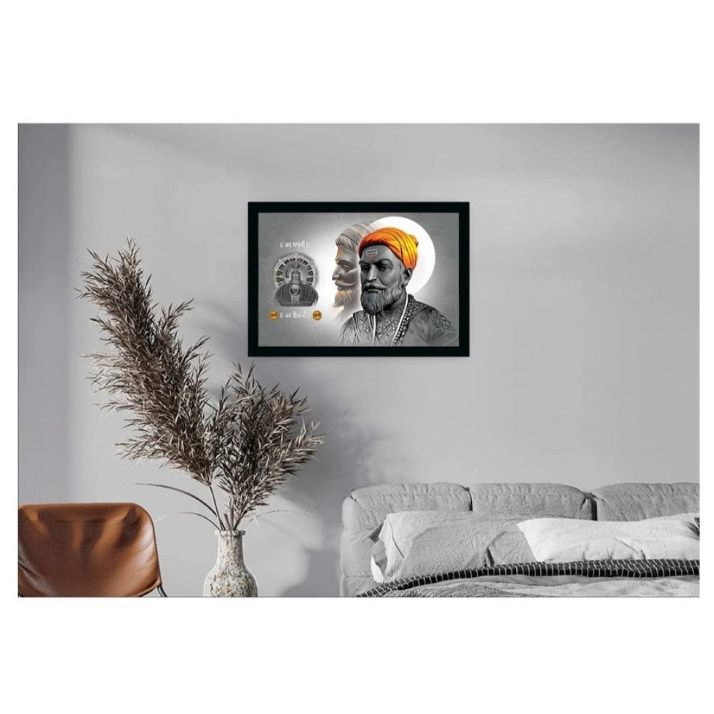 Amfyn Shivaji Maharaj Painting Vinyl Sparkle Coated with Synthetic Photo Frame (Multicolor)