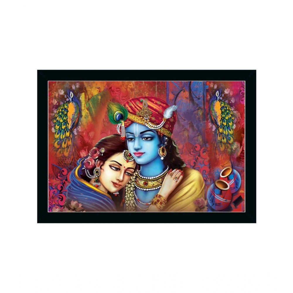 Amfyn Radha Krishna Painting with Synthetic Photo Frame (Multicolor)